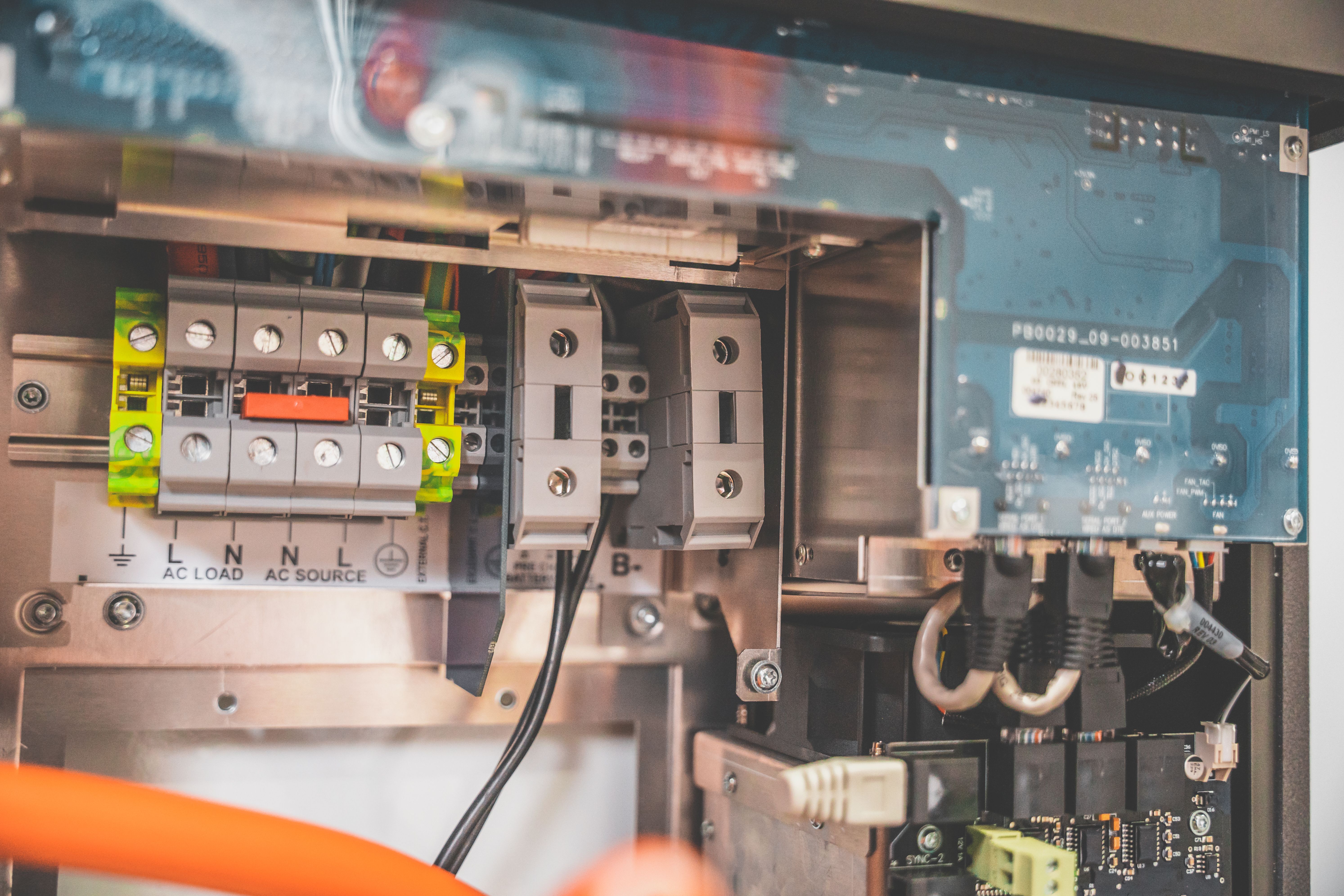 Industrial electrical panel with terminal blocks and control circuitry
